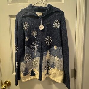 Blue Snowflake Zip-Up Vintage Winter/Christmas Sweater